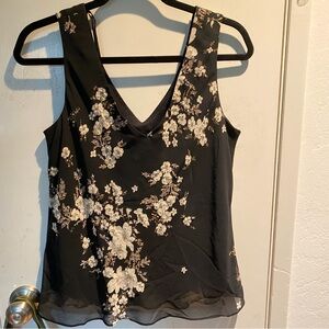 Alex Evenings woman black floral sequin embellished top L